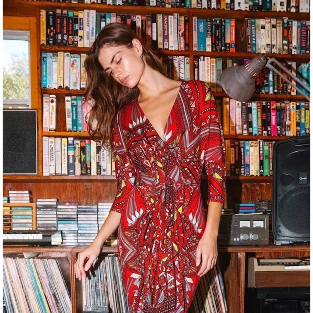 Mara Hoffman Vintage 100% Silk Kaleidoscope Tribal Evil Eye Wrap Dress Small ❤️